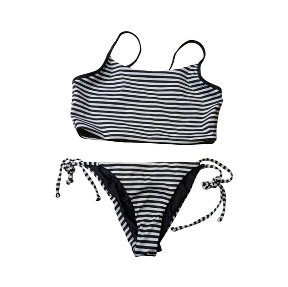 Quintsoul Reversible Striped Ribbed Cami & Low Rise Side Tie Bottoms Bikini NWOT - Picture 4 of 10